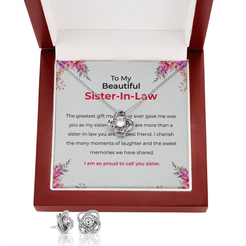 To My Beautiful Sister-in-Law | Love Knot Necklace & Earring Set | Gift for Sister-in-Law