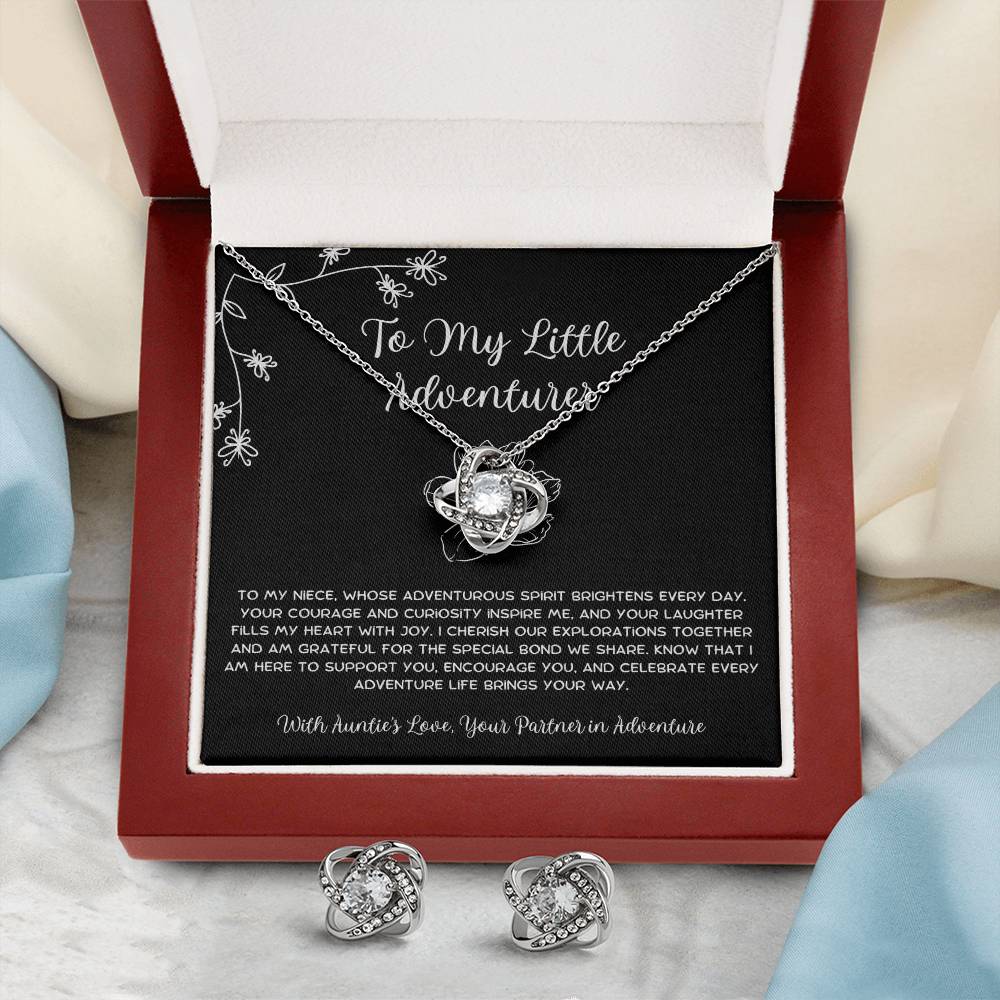 To My Little Adventurer - From Aunt to Niece Love Knot Earring & Necklace Set - SOUVMOUR