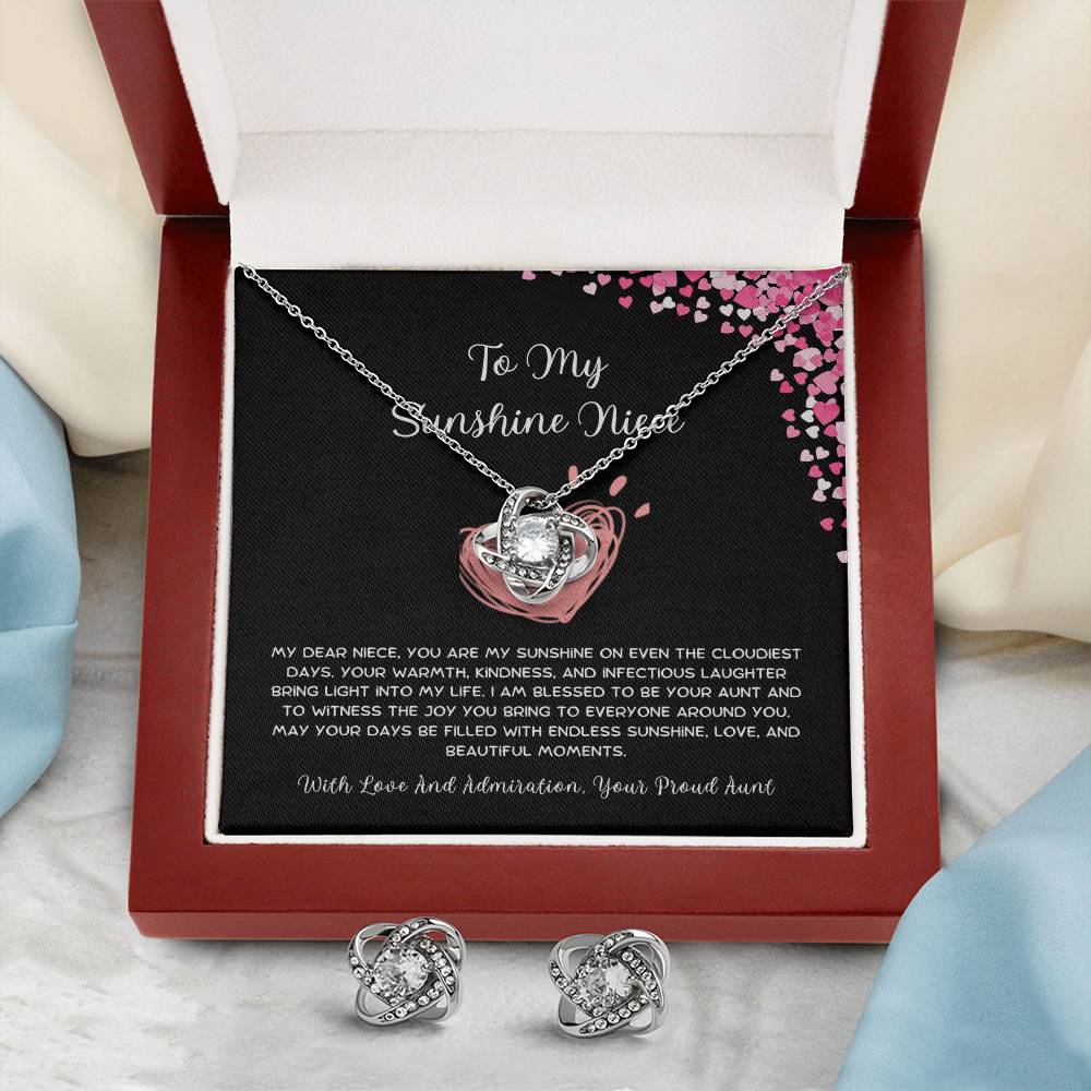 To My Sunshine Niece - From Aunt to Niece Love Knot Earring & Necklace Set - SOUVMOUR