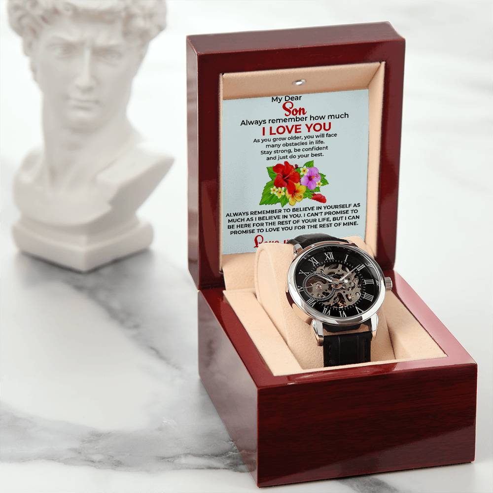 To My Beautiful Boy | Openwork Watch Gift from Mom | Luxury Watch for Son