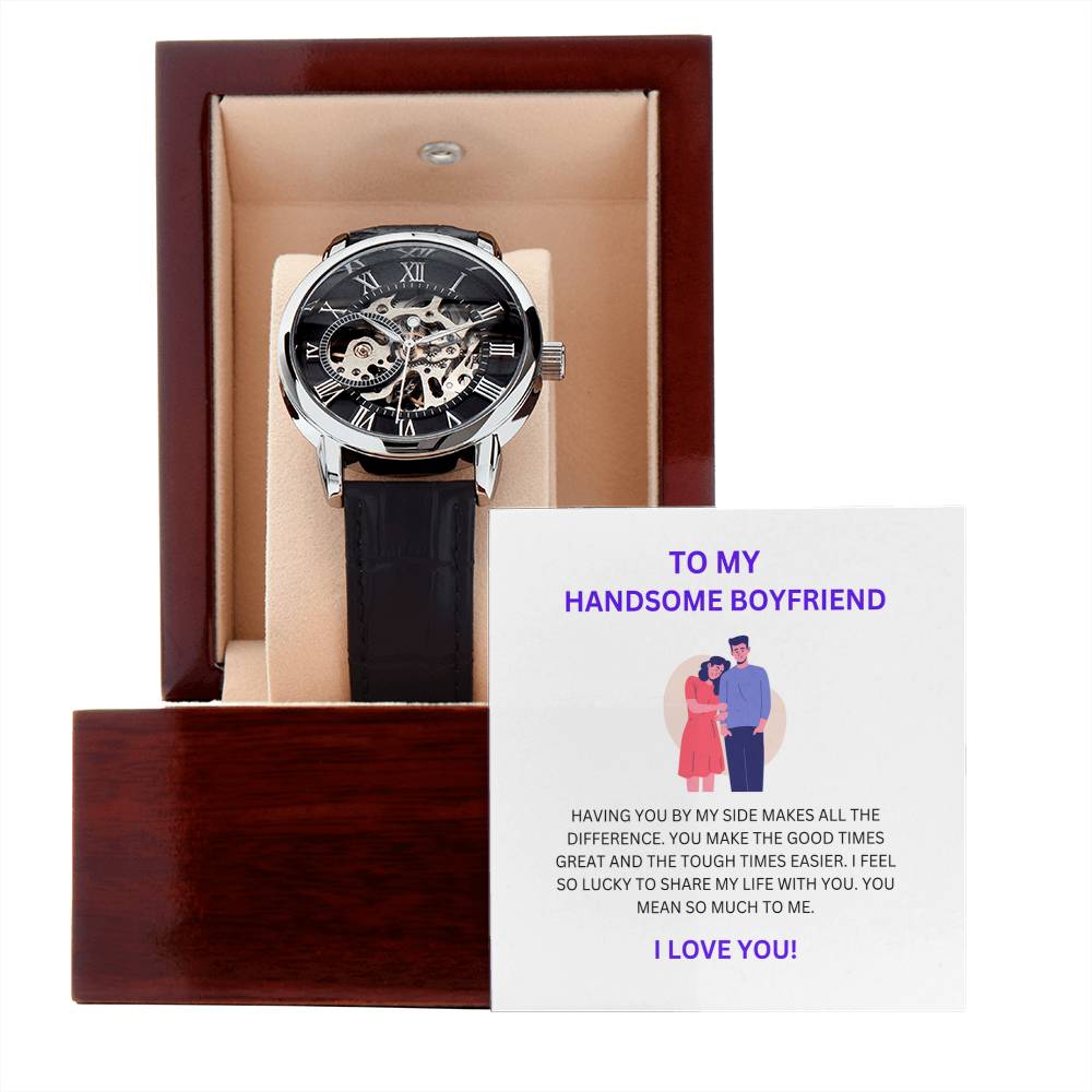 For My Handsome Boyfriend — Openwork Watch + Heartfelt Message Card Gift