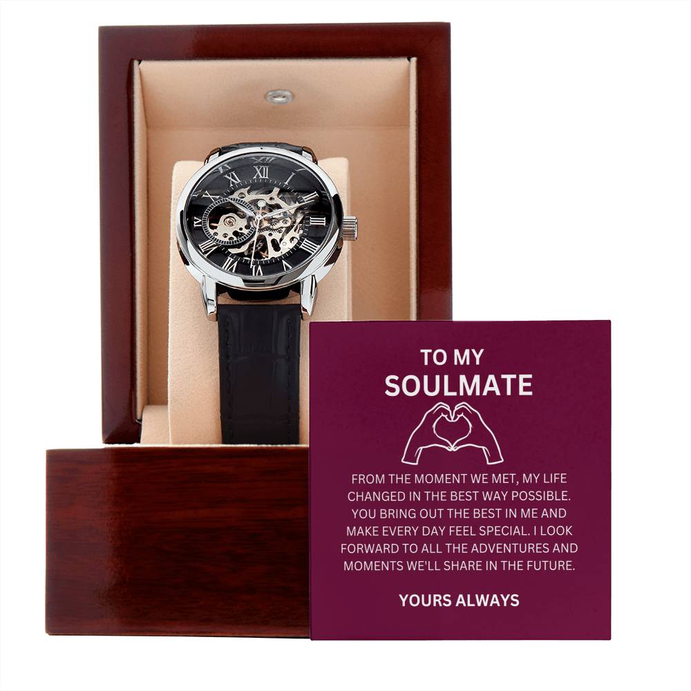 For My Boyfriend — Luxury Openwork Watch Gift with Heartfelt Message Card