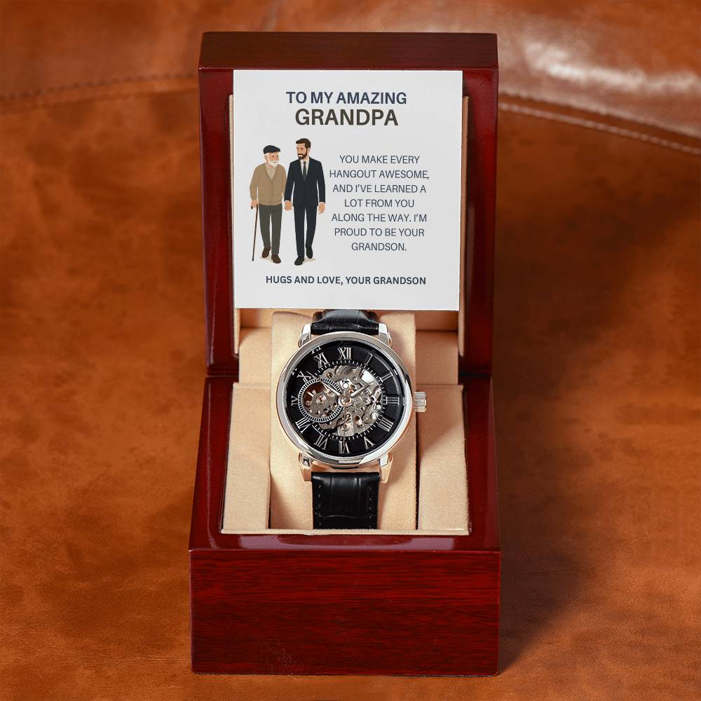 To My Favorite Grandpa – Stylish Openwork Watch Gift from Grandson with Heartfelt Card