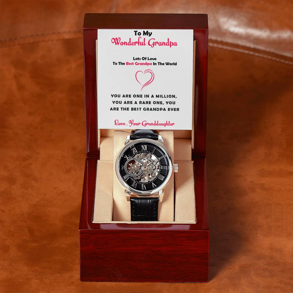To My Wonderful Grandpa – Openwork Watch Gift from Granddaughter with Heartfelt Message Card