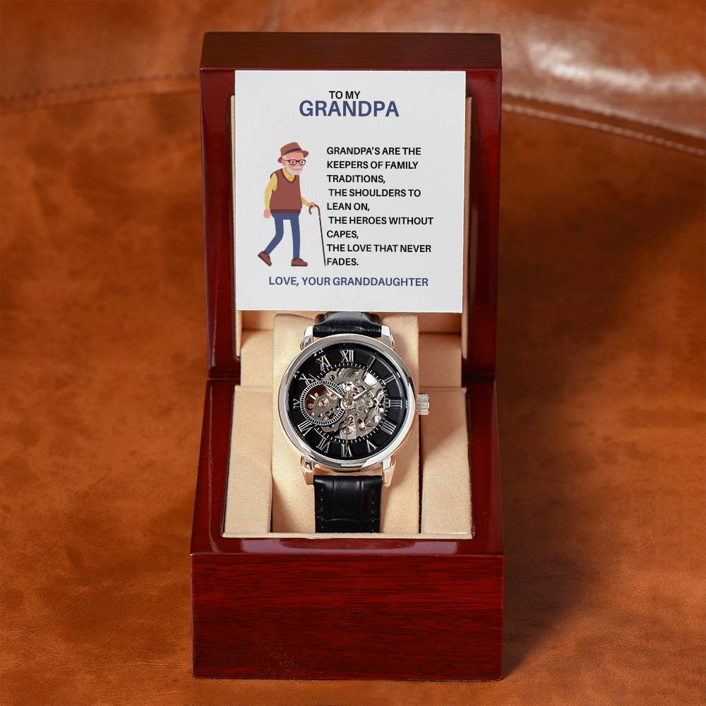 To My Dear Grandpa – Openwork Watch Gift from Granddaughter with Heartfelt Card