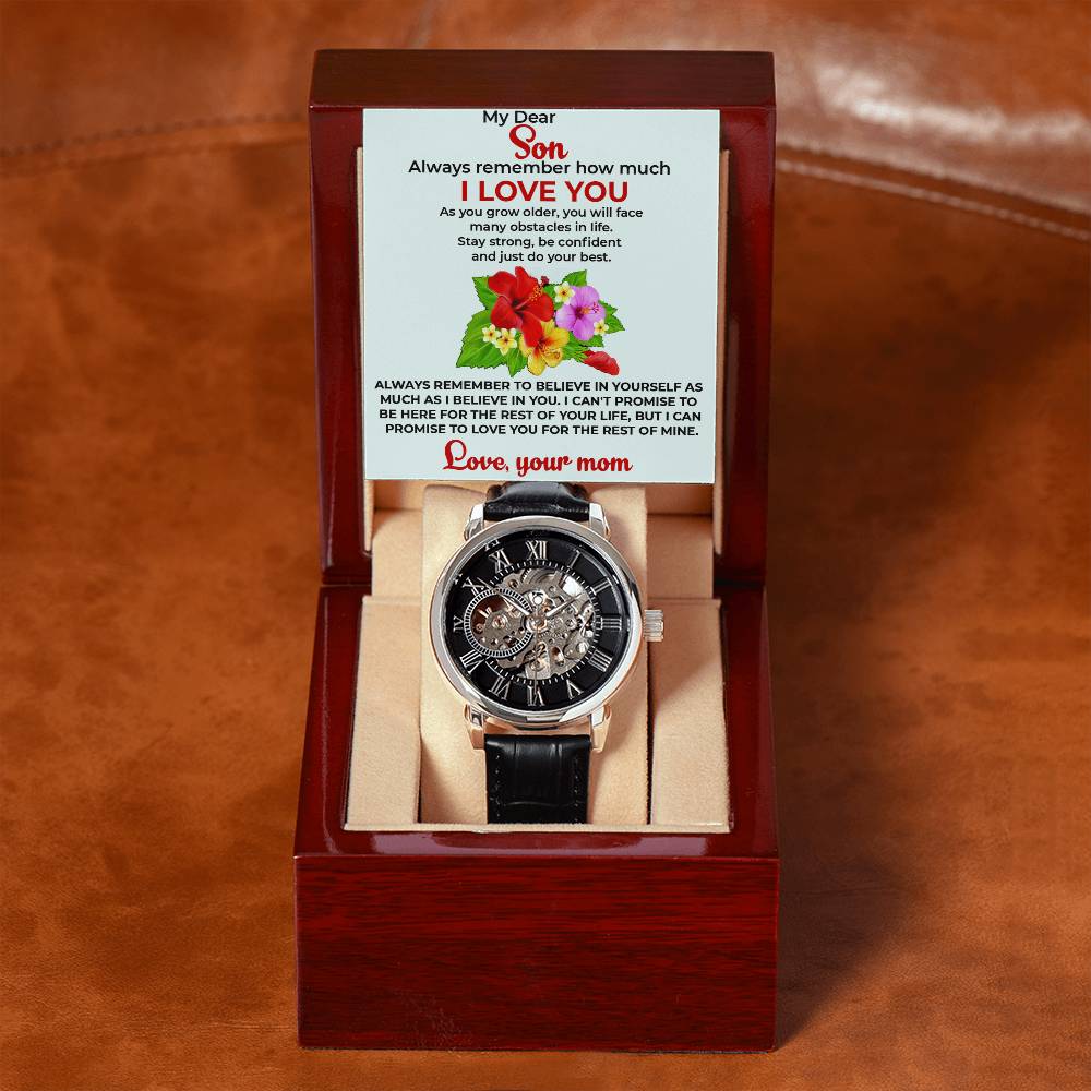 To My Beautiful Boy | Openwork Watch Gift from Mom | Luxury Watch for Son