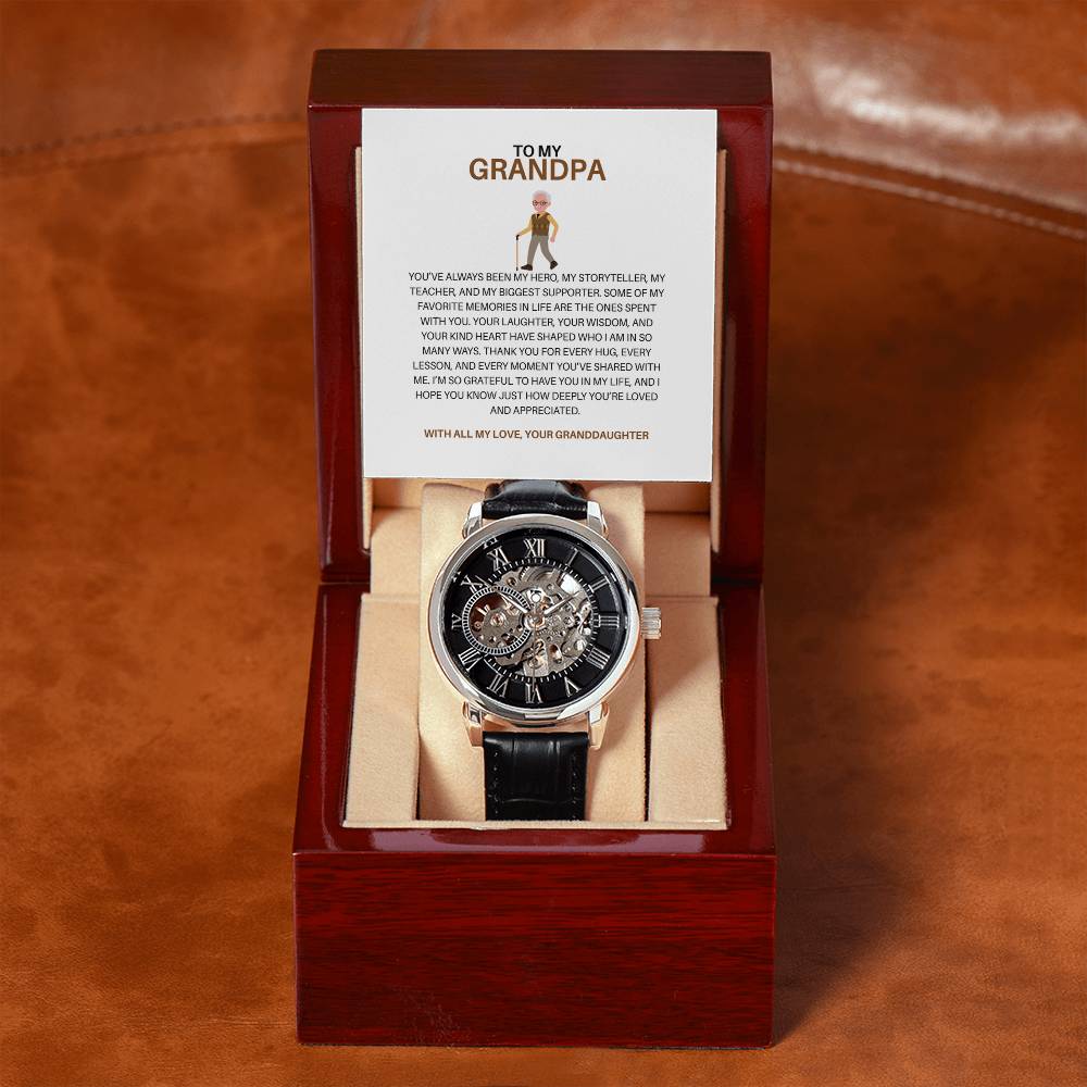 Men’s Openwork Watch Gift from Granddaughter with Heartfelt Message Card