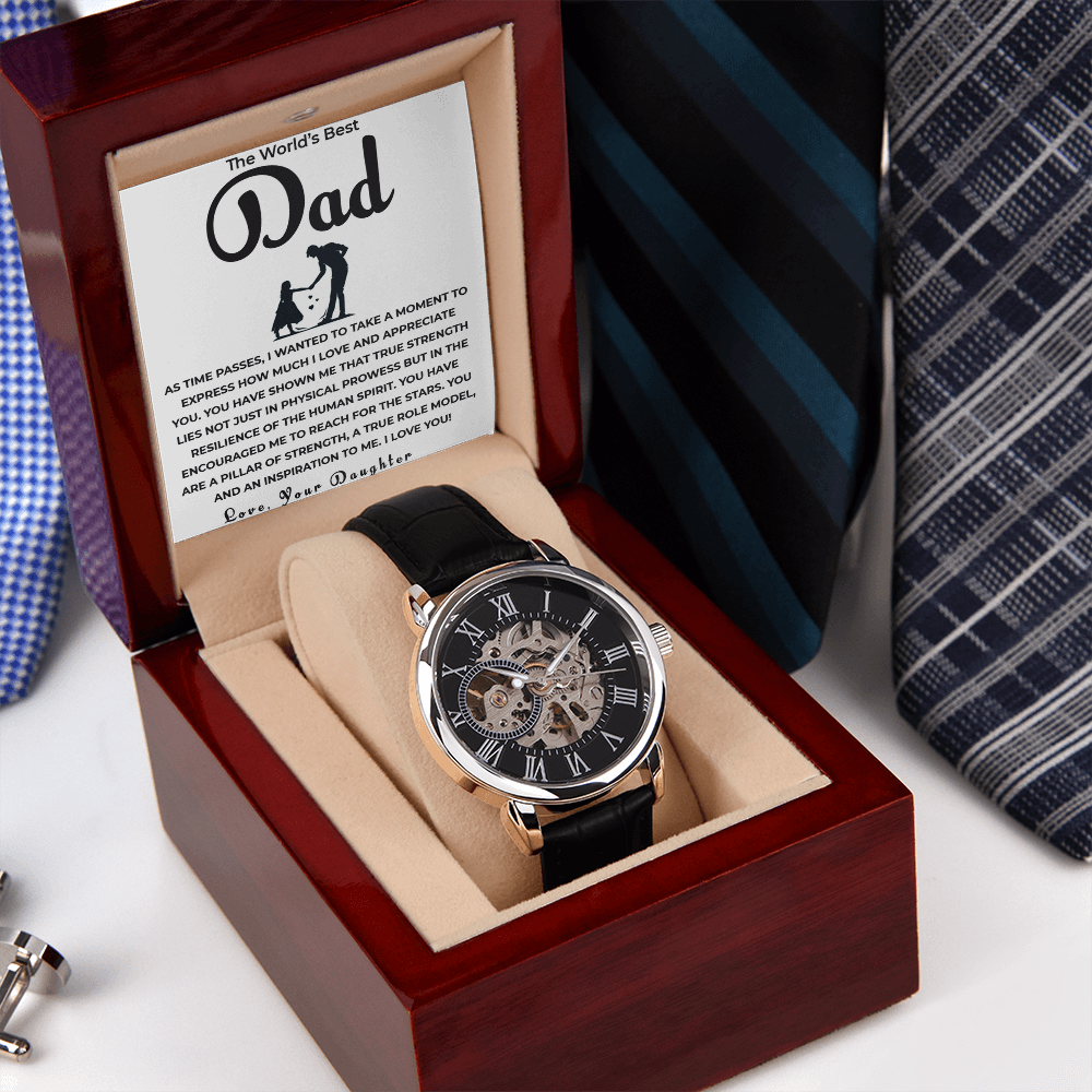 To My Father – Openwork Skeleton Watch for Dad from Daughter | Elegant Gift of Love