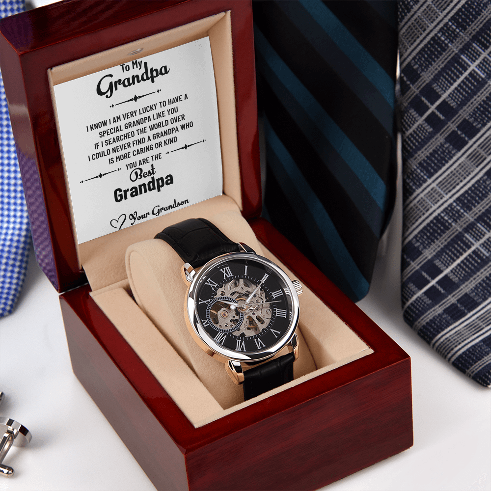 To My Incredible Grandpa – Openwork Watch Gift from Grandson with Heartfelt Message Card