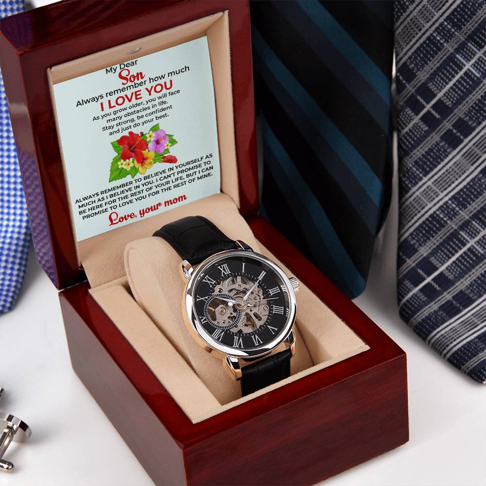 To My Beautiful Boy | Openwork Watch Gift from Mom | Luxury Watch for Son
