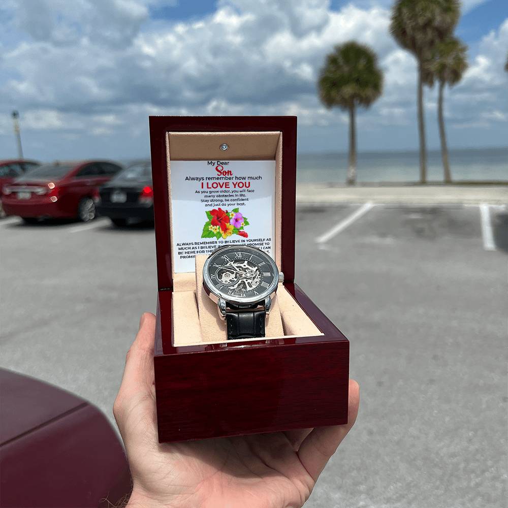 To My Beautiful Boy | Openwork Watch Gift from Mom | Luxury Watch for Son