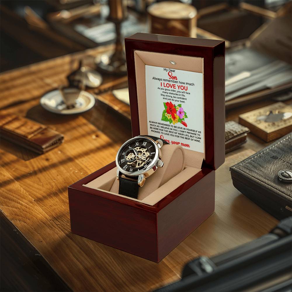 To My Beautiful Boy | Openwork Watch Gift from Mom | Luxury Watch for Son