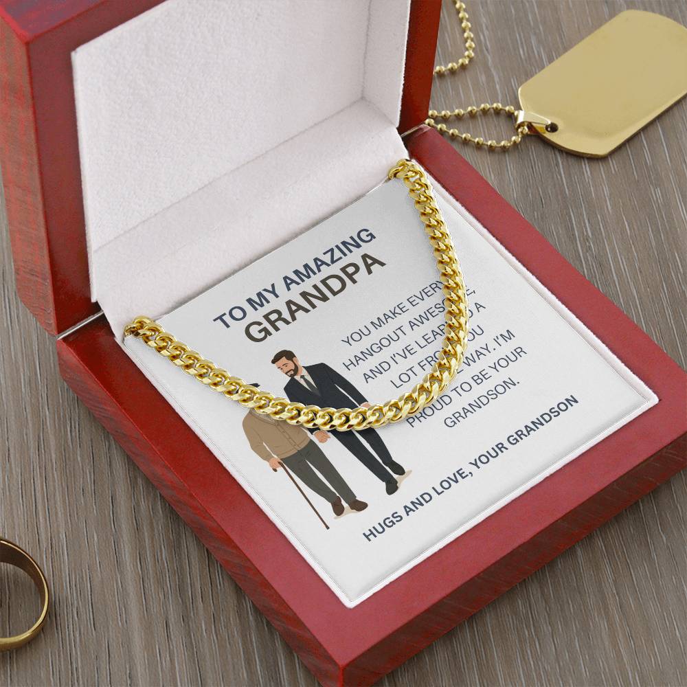 To My Beloved Grandpa – Men’s Cuban Link Chain Necklace Gift from Grandson