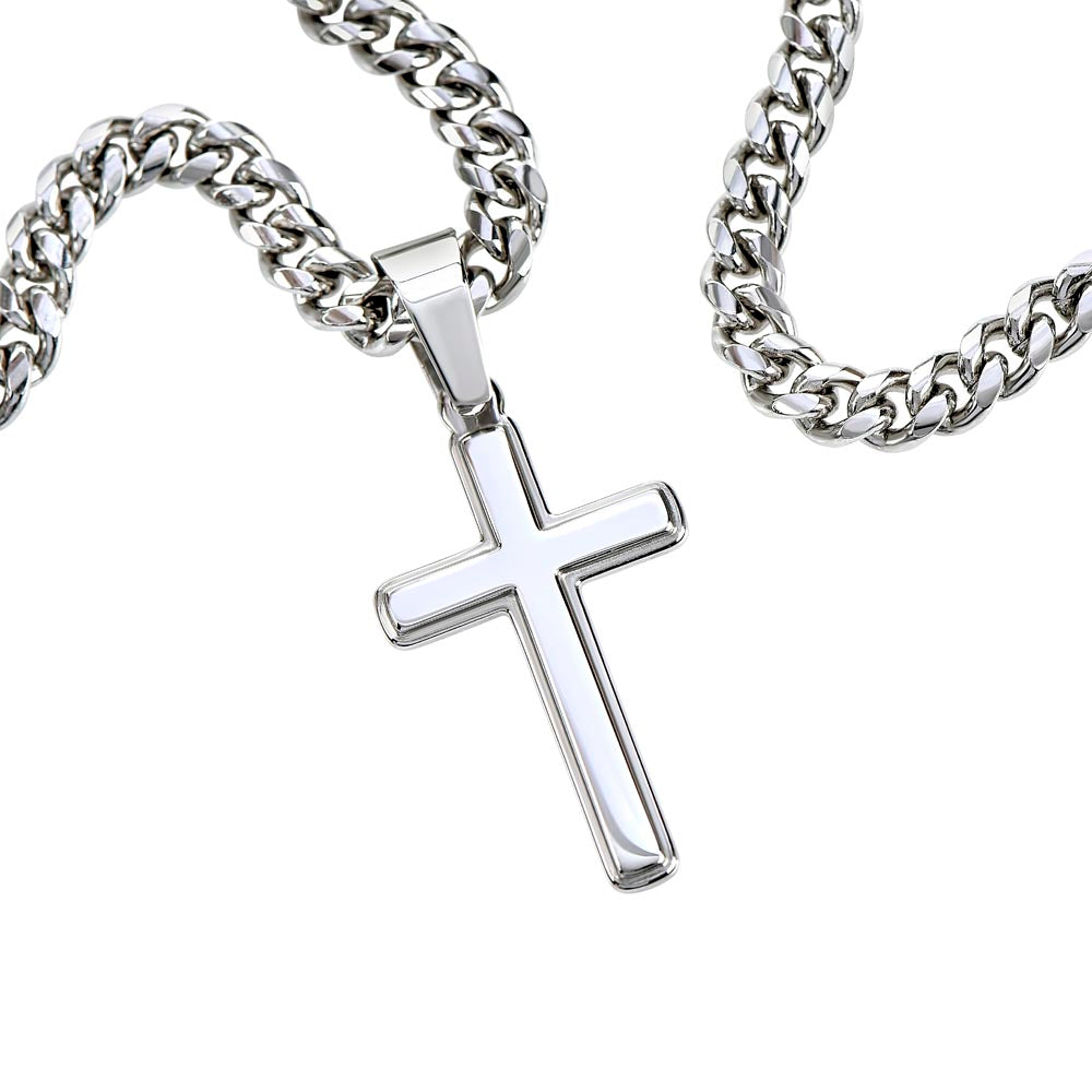 To My Dear Husband | Bold Cuban Link Chain with Engraved Artisan Cross Gift for Him