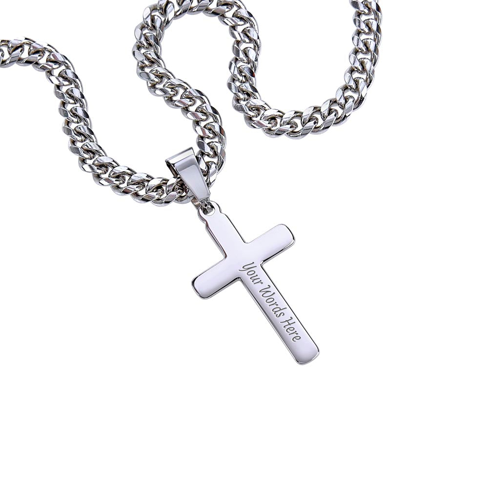 To My Dear Husband | Bold Cuban Link Chain with Engraved Artisan Cross Gift for Him