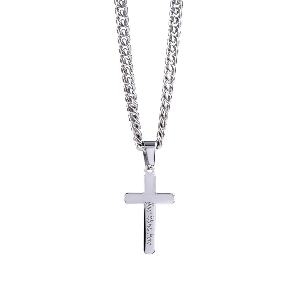 To My Dear Husband | Bold Cuban Link Chain with Engraved Artisan Cross Gift for Him