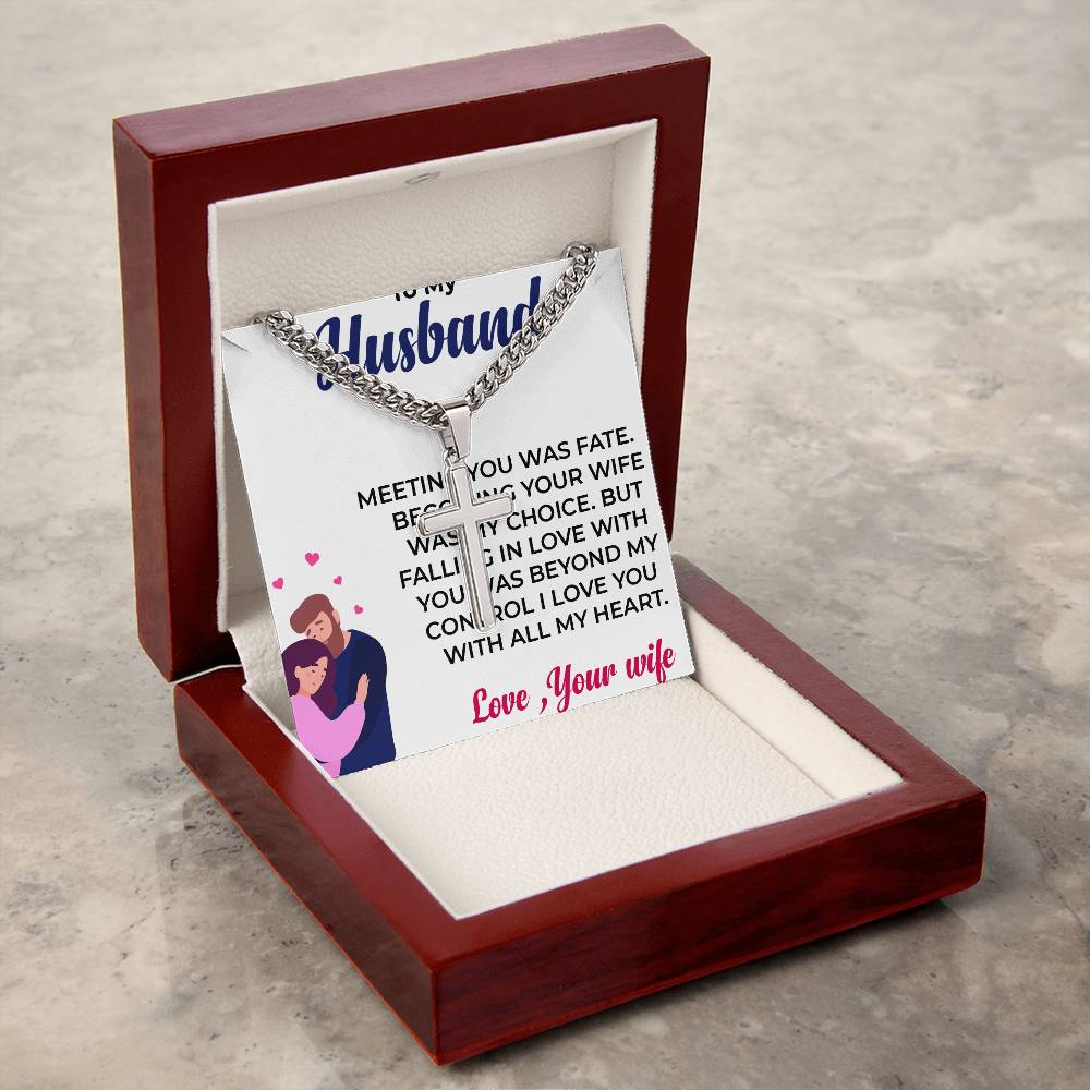 To My Husband | Timeless Cuban Link Chain with Engraved Artisan Cross Necklace for Any Occasion