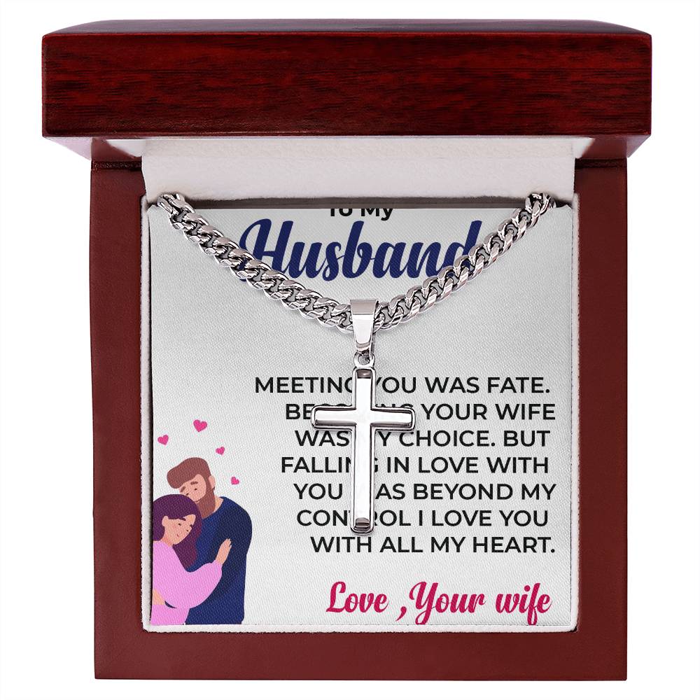 To My Husband | Timeless Cuban Link Chain with Engraved Artisan Cross Necklace for Any Occasion