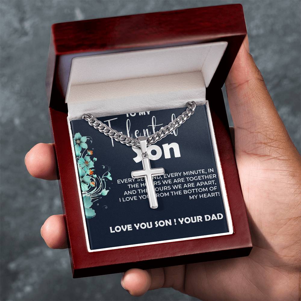 To My Talented Son | Artisan Cross Cuban Link Chain Necklace Gift from Dad to Son | Meaningful Gift For Son