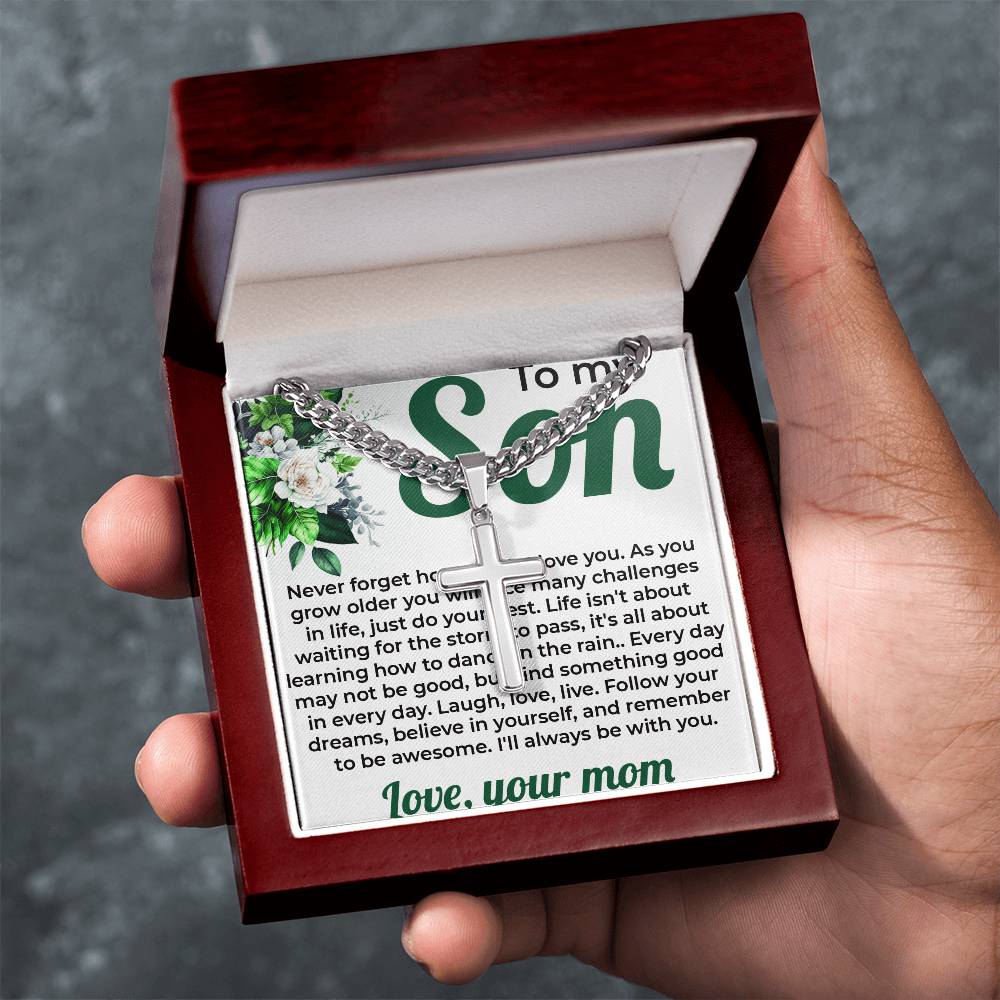 To My Lovely Boy | Artisan Cross Cuban Link Chain Gift from Mom to Son | Timeless Jewelry for Special Occasions