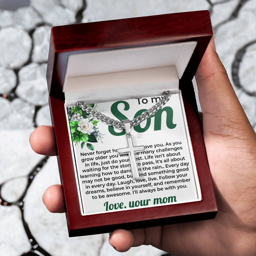To My Lovely Boy | Artisan Cross Cuban Link Chain Gift from Mom to Son | Timeless Jewelry for Special Occasions