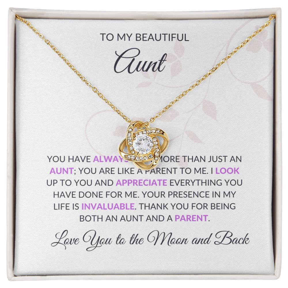 To My Beautiful Aunt Necklace – Elegant Love Knot Necklace | Grateful Message Card Gift in Yellow & White Gold - SOUVMOUR