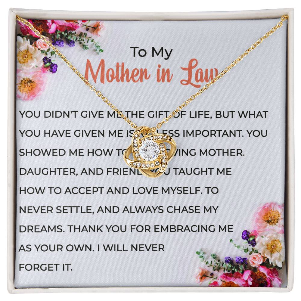 To My Cherished Mother-in-law, Love Knot Necklace with a Heartfelt Message | Mother-in-law Gift