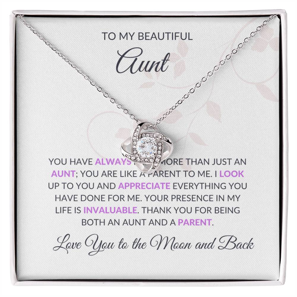 To My Beautiful Aunt Necklace – Elegant Love Knot Necklace | Grateful Message Card Gift in Yellow & White Gold - SOUVMOUR
