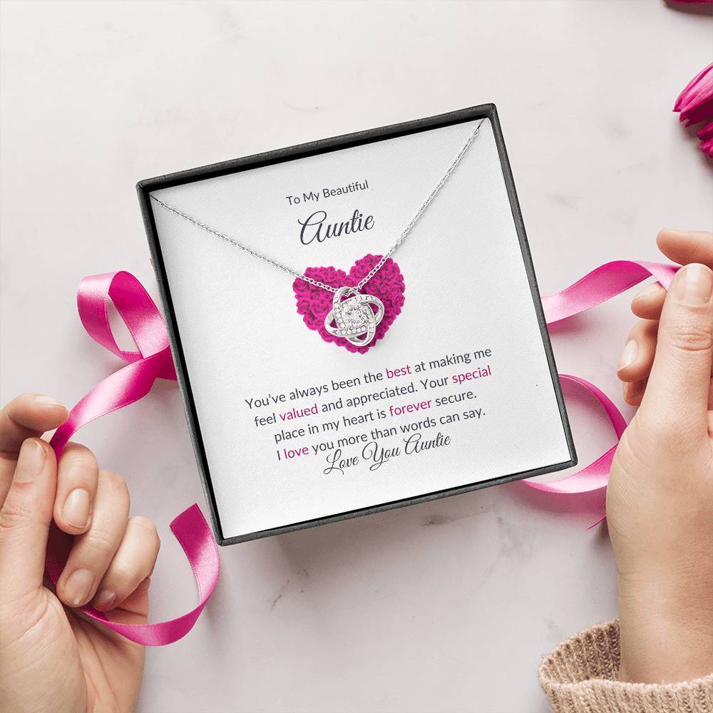To My Beautiful Aunt Necklace – Elegant Love Knot Jewelry | Message Card For Expressing Love and Gratitude - SOUVMOUR