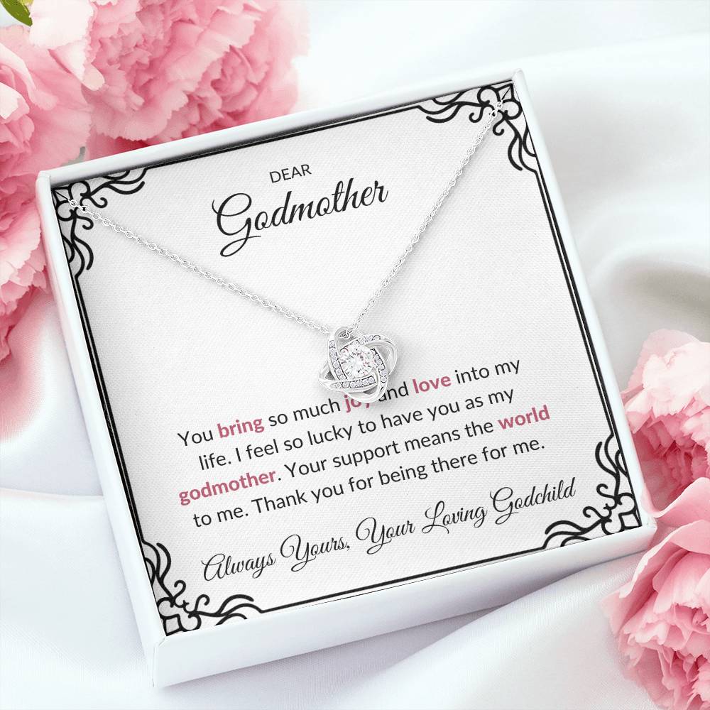 To My Wonderful Godmother, Love Knot Necklace (Yellow & White Gold Variants) | Godmother Necklace (Necklace Only)