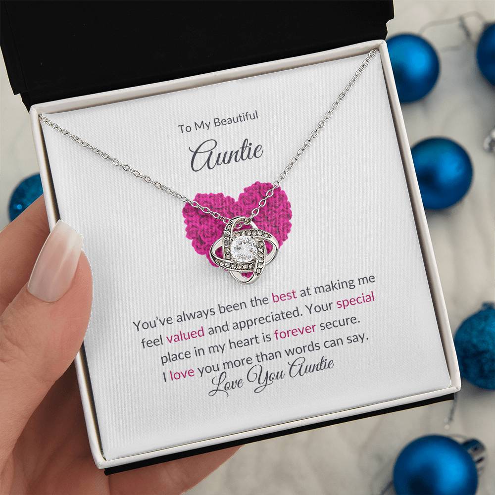 To My Beautiful Aunt Necklace – Elegant Love Knot Jewelry | Message Card For Expressing Love and Gratitude - SOUVMOUR