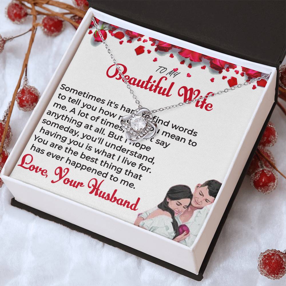 To My Beautiful Wife - Stunning Love Knot Necklace Gift for Wife