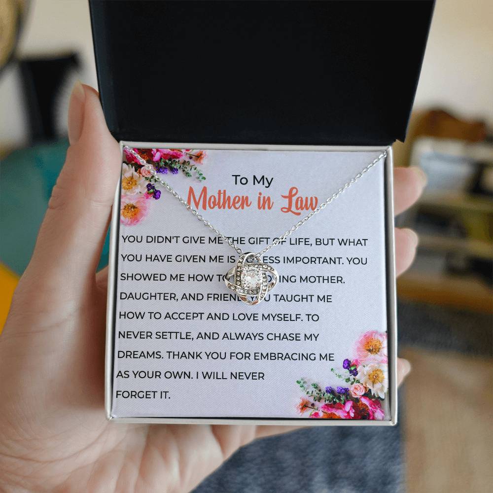 To My Cherished Mother-in-law, Love Knot Necklace with a Heartfelt Message | Mother-in-law Gift