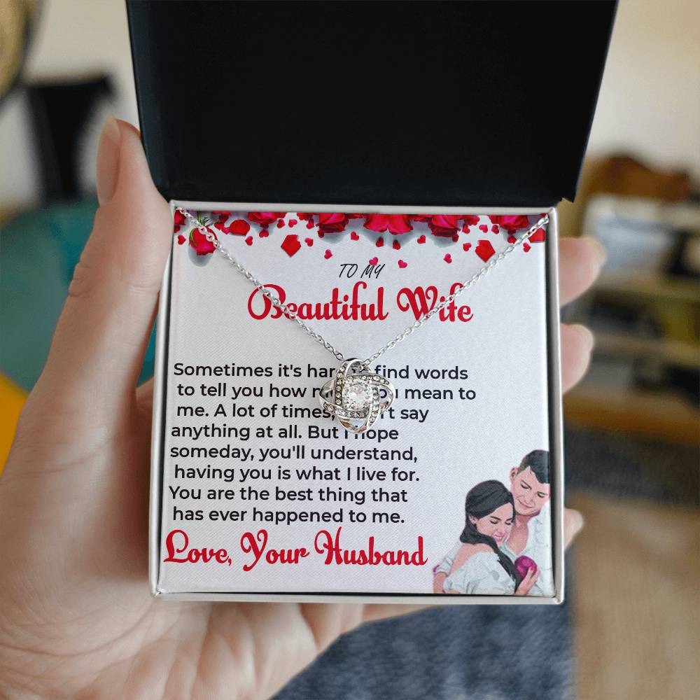To My Beautiful Wife - Stunning Love Knot Necklace Gift for Wife