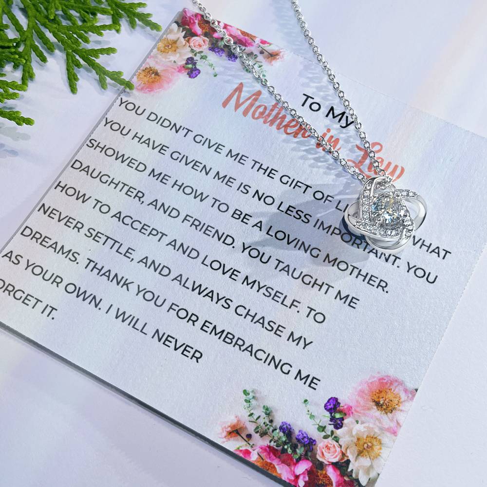 To My Cherished Mother-in-law, Love Knot Necklace with a Heartfelt Message | Mother-in-law Gift