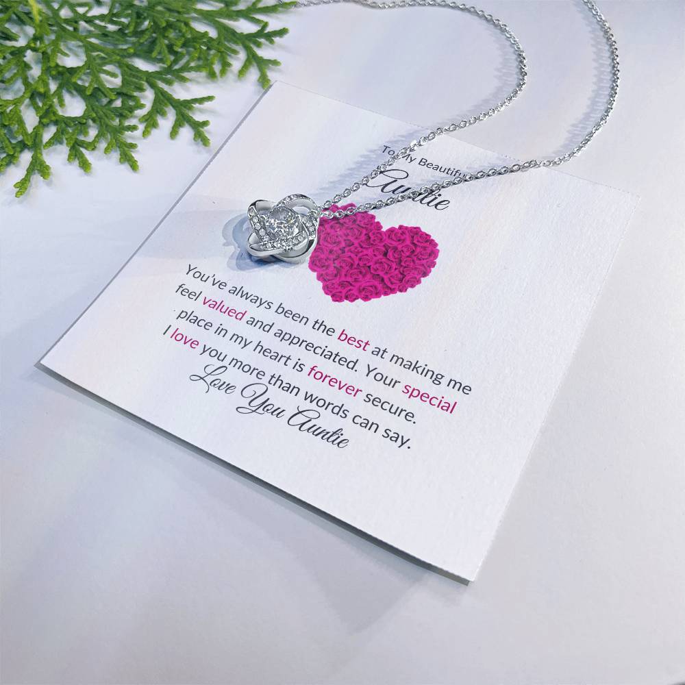 To My Beautiful Aunt Necklace – Elegant Love Knot Jewelry | Message Card For Expressing Love and Gratitude - SOUVMOUR