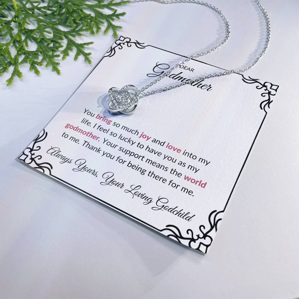 To My Wonderful Godmother, Love Knot Necklace (Yellow & White Gold Variants) | Godmother Necklace (Necklace Only)