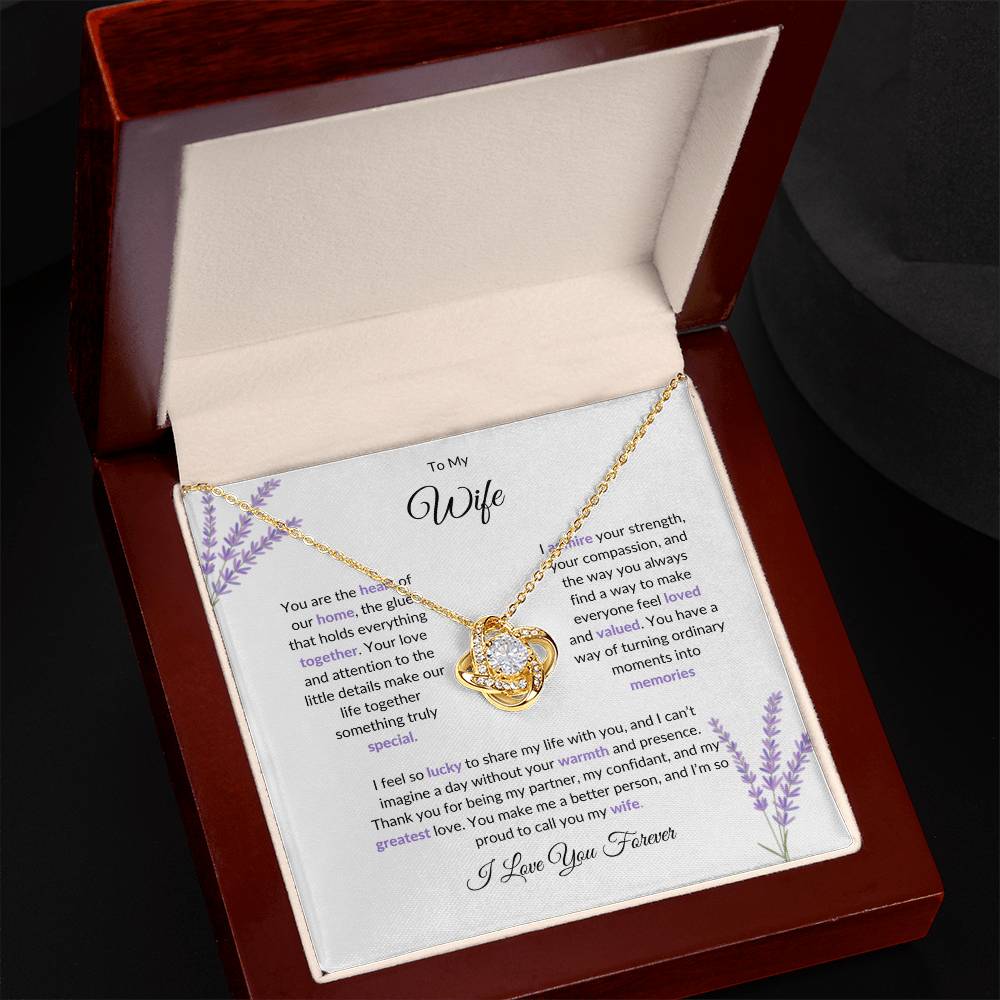 To My Wife, The Heart of Our Home | Love Knot Necklace Gift for Wife