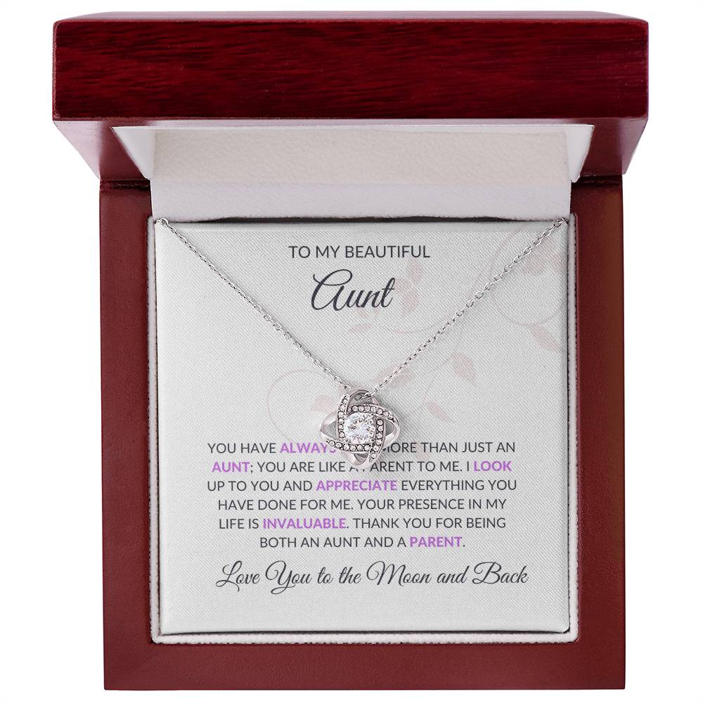 To My Beautiful Aunt Necklace – Elegant Love Knot Necklace | Grateful Message Card Gift in Yellow & White Gold - SOUVMOUR