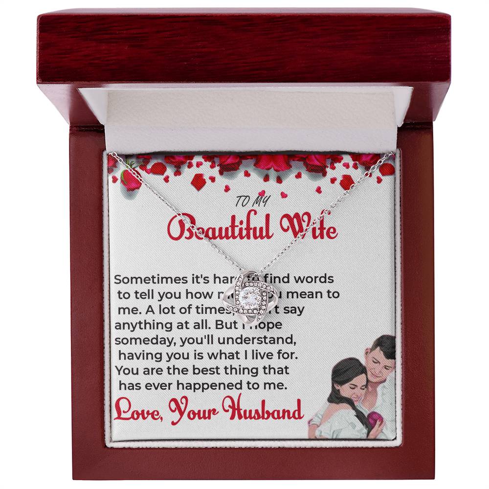 To My Beautiful Wife - Stunning Love Knot Necklace Gift for Wife