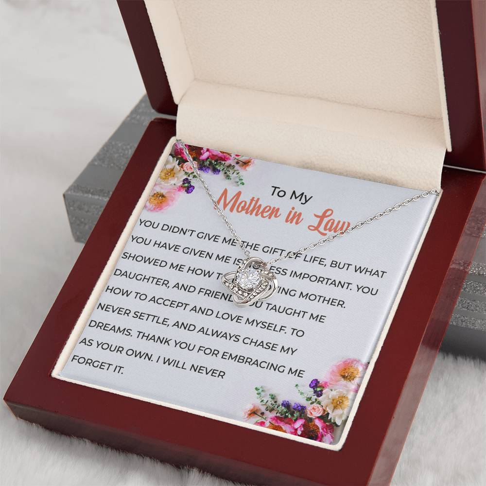 To My Cherished Mother-in-law, Love Knot Necklace with a Heartfelt Message | Mother-in-law Gift