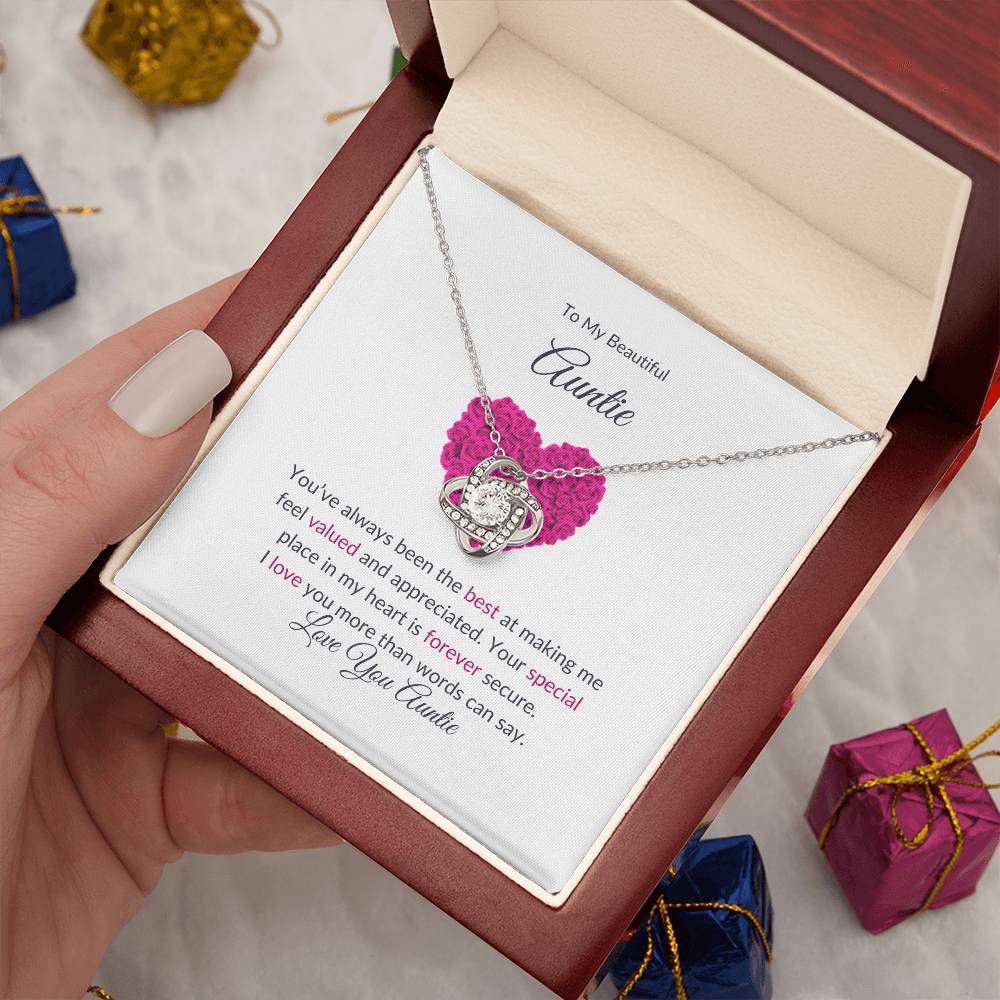 To My Beautiful Aunt Necklace – Elegant Love Knot Jewelry | Message Card For Expressing Love and Gratitude - SOUVMOUR