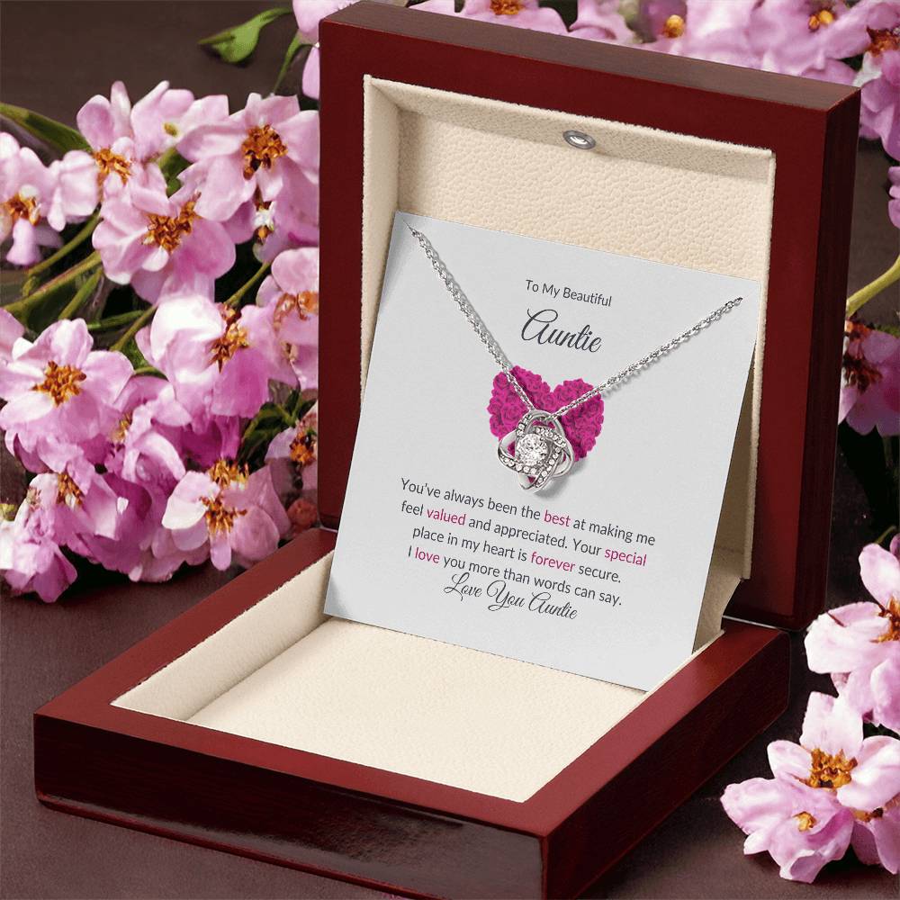 To My Beautiful Aunt Necklace – Elegant Love Knot Jewelry | Message Card For Expressing Love and Gratitude - SOUVMOUR