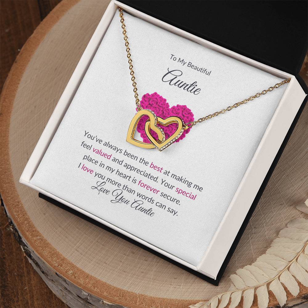 To My Aunt Necklace – Beautiful Hearts Necklace | Message Card for Aunt for Expressing Love and Gratitude in Yellow & White Gold - SOUVMOUR