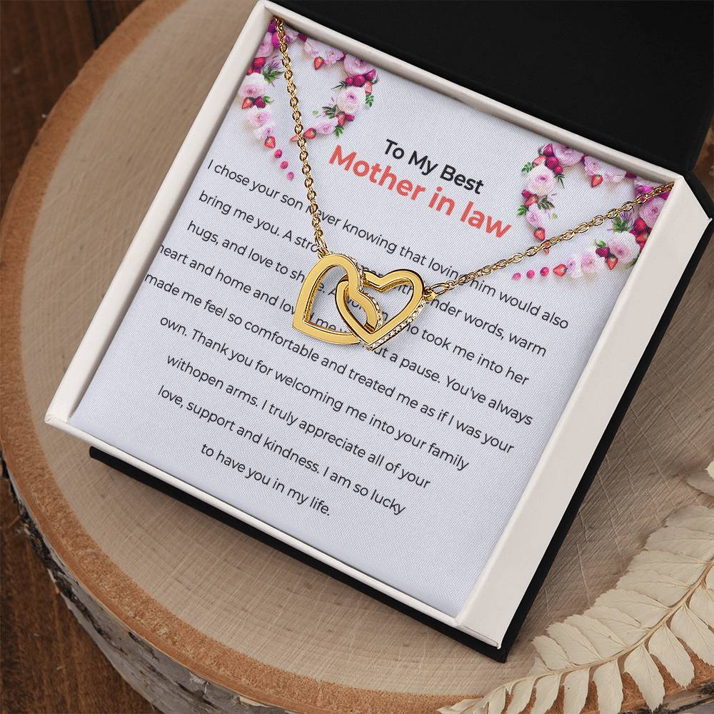 For The Best Mother-in-law, Interlocking Hearts Necklace with Heartfelt Message | Mother-in-law Gift