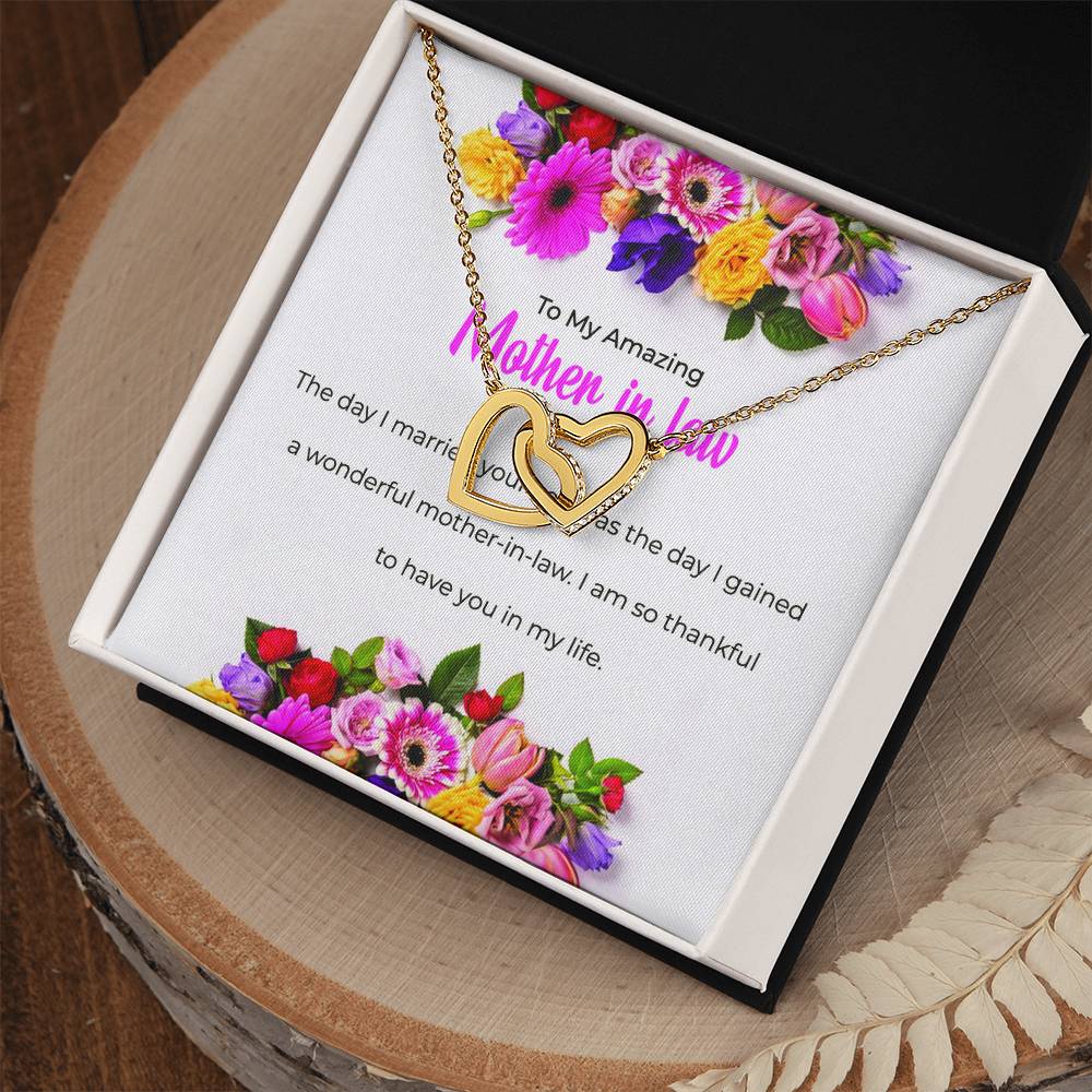 To My Amazing Mother-in-law, Interlocking Hearts Necklace with Heartfelt Sentiment | Mother-in-law Gift