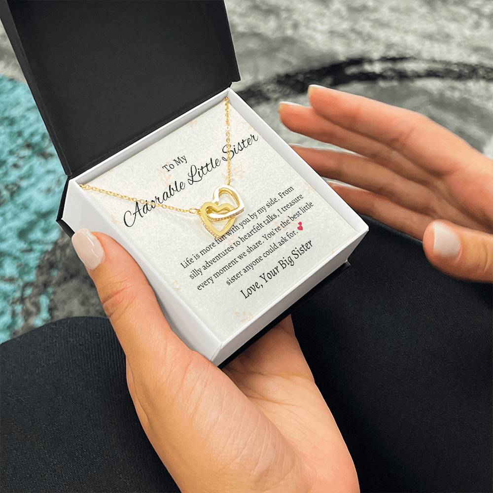 To My Sweet Little Sister – Interlocking Hearts Necklace | A Heartfelt Token of Love