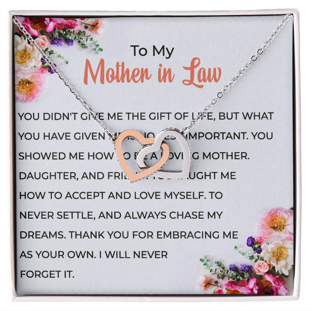 To My Cherished Mother-in-law, Interlocking Hearts Necklace with Heartfelt Words | Mother-in-law Gift