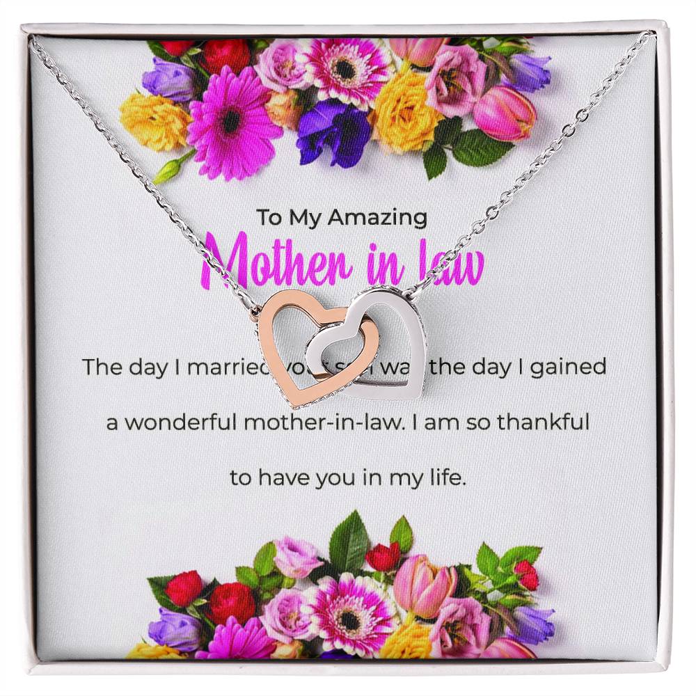 To My Amazing Mother-in-law, Interlocking Hearts Necklace with Heartfelt Sentiment | Mother-in-law Gift