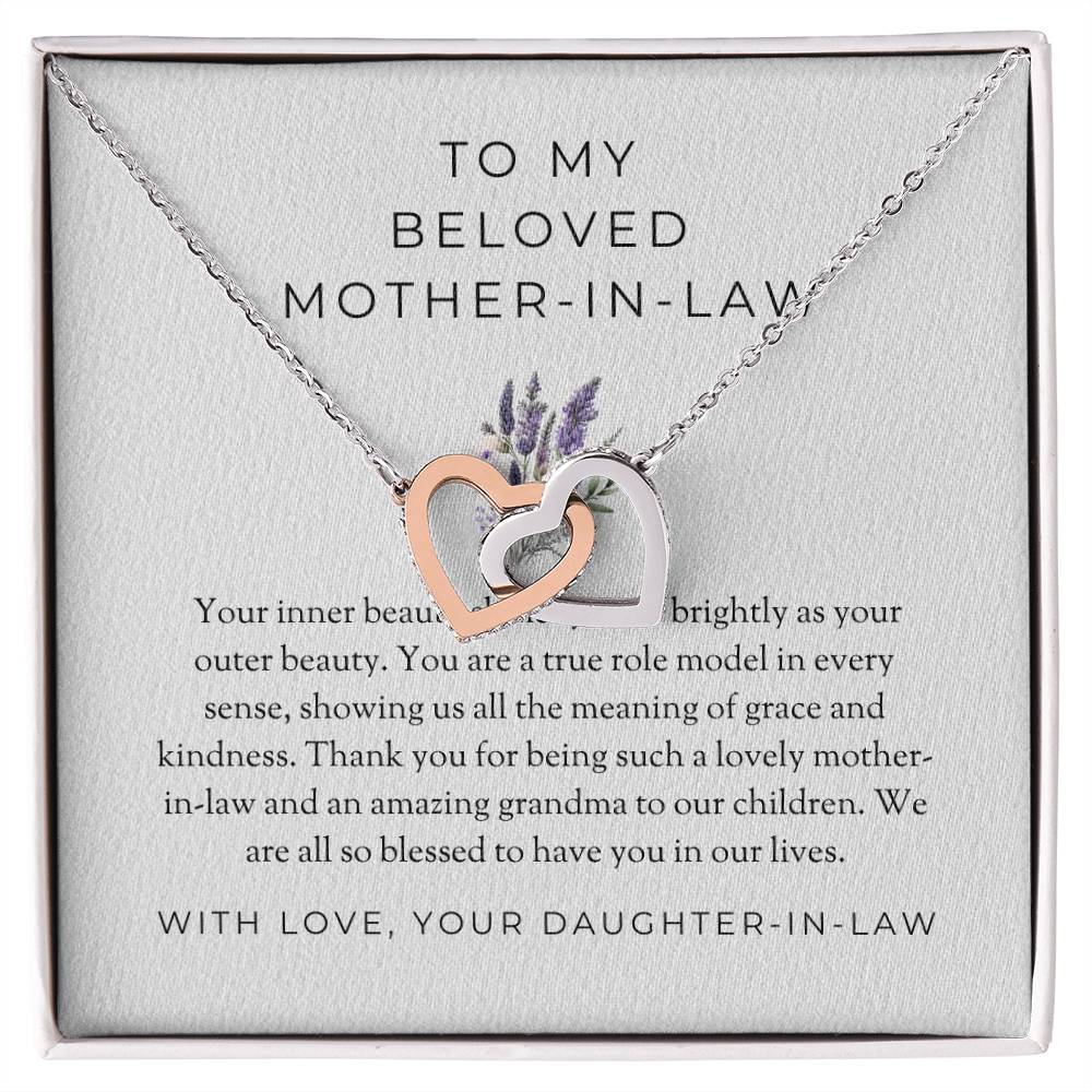 To My Beloved Mother-in-law, Interlocking Hearts Necklace with Heartfelt Message | Mother-in-law Gift